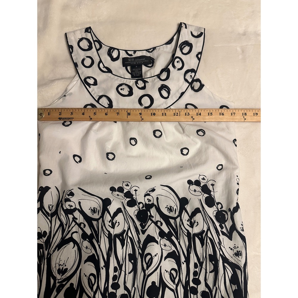 RB Collection New York Floral Circle Cotton Shift Dress White Black Green 6 - Picture 11 of 14